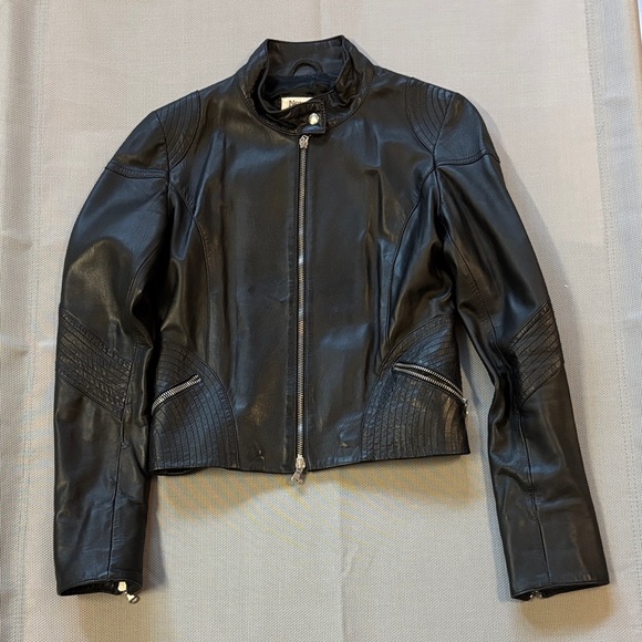 New Line Italian Black Leather Women's Jacket size 42 (us sz 6 or M) - Picture 2 of 13